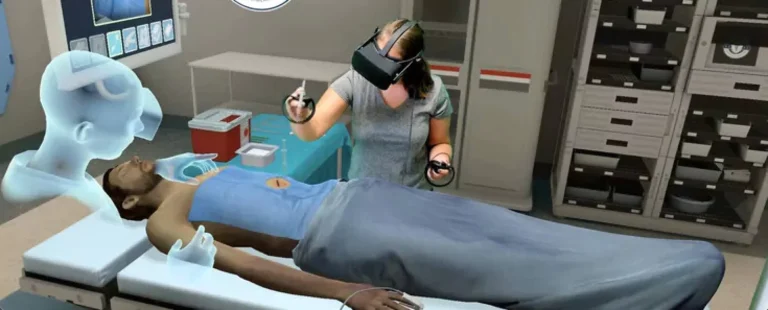 VR Training: Bridging the Gap Between Theory and Real-World Performance Employee using VR training simulation to practice real-world skills.